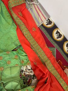 Stunning Green &amp; Red Embroidered Lehenga