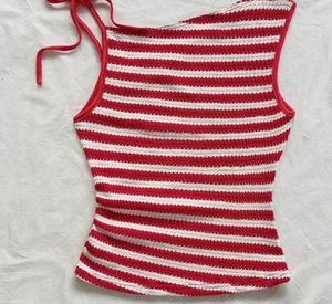 Red &amp; White Striped Asymmetrical Tank Top