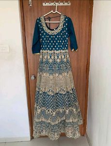 Elegant Teal Embroidered Gown