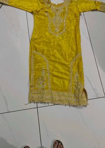 Elegant Yellow Embroidered kurti pyjama set