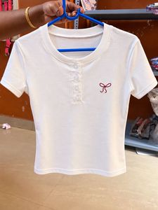 Cute White Crop Top with Bow Detail