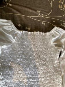 Chic White Satin Off-Shoulder Top