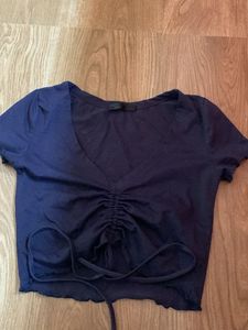 Navy Blue Ruched Crop Top