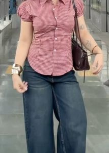 Y2k Fitted Cinched Waist Button-Up Shirt Top