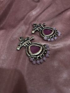 Oxidized Jhumka Earrings with Purple Stone