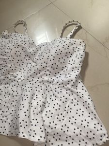 White Peplum Top With Polka Dots