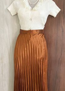 Vintage Satin Brown Pleated Skirt✨