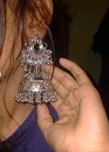 Oxidized Silver Jhumka Earrings