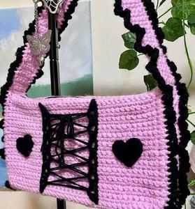 Pink Crochet Corset Heart Handbag