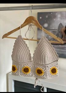 Crochet Sunflower Bralette Top Backless