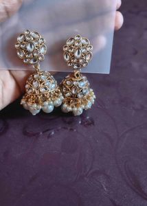 Exquisite Pearl &amp; Stone Jhumka Earrings