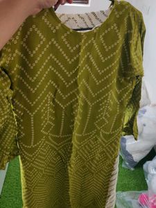 Olive Green Bandhani Print Kurti with Palazzos