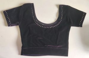 Velvet Crop Top with Embellishments