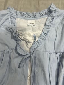 Light Blue Ruffled Puff Sleeve Top