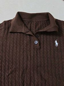Women's Brown Cable Knit Polo Shirt