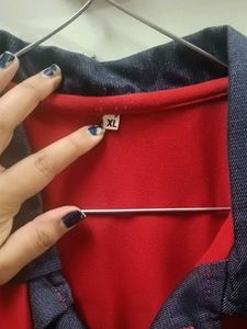 Red T-Shirt with Blue Collar