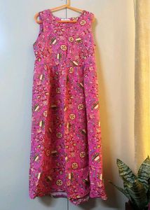 Pink Print Sleeveless Midi Dress