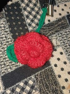 Handmade Crocheted Pouch with Rose keychain COMBO