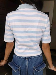 Blue &amp; White Striped Polo Top