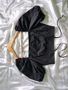 Black Puff Sleeve Crop Top
