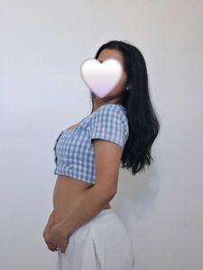 Blue Gingham Cropped Top square neck