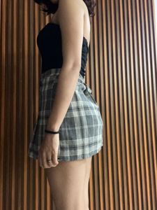 Plaid Mini Skirt with Button Detail