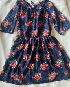 Navy Floral Print Dress