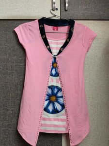 Pink Tunic Top with Floral Print