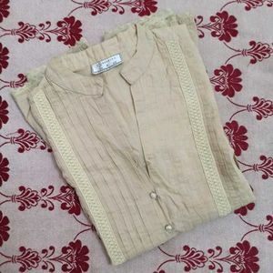 Beige Lace Trimmed Peplum Blouse