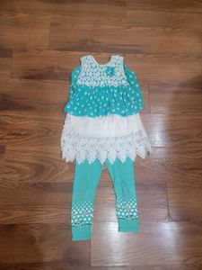 Girls Aqua & White Polka Dot Outfit