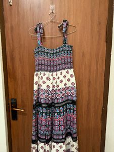 Boho Printed Tiered Maxi Dress with Smocked Bodice