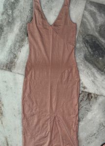 Nude V-Neck Midi Dress