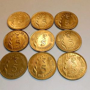 Set Of 9 Rare ₹5 Raindrop Coins