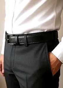 Classic Black Leather Belt with Matte Buckle