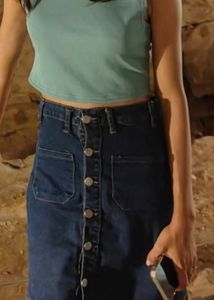 Classic Blue Denim Button-Up Skirt
