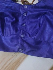 Royal Blue Silk Blouse with Gold Border