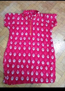 Vibrant Pink Kurti with Geometric Print