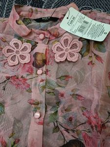 Sheer Floral Button-Up Blouse