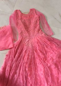 Elegant Pink Lace Ethnic Gown
