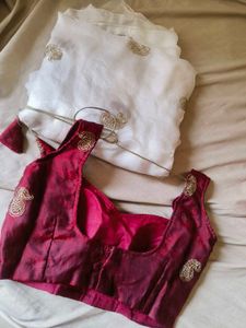 Elegant White Saree with stiched blouse