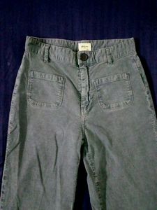 Grey Corduroy Wide-Leg Pants