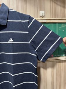Adidas Navy Blue Striped Polo T-Shirt