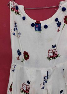 Cute Cat &amp; House Print White Dress