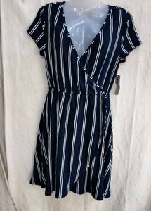 3029. Navy Striped Wrap Dress