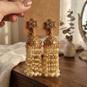 Jhumka Earrings with Long Pearls Drops
