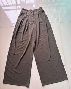 High-Waisted Wide-Leg Olive Trousers