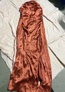 Elegant Rust Halter Midi Dress