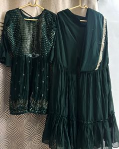 Elegant Emerald Green Kurta sharara Set