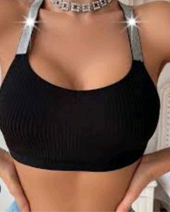 Sparkle Strap Black Crop Top