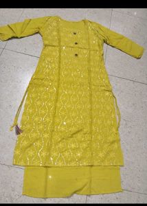Yellow Sequined Kurta with Palazzo &amp; Dupatta